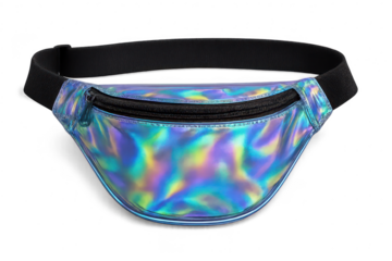 Iridescent Holographic Fanny Pack Isolated on Transparent Background, trendy style