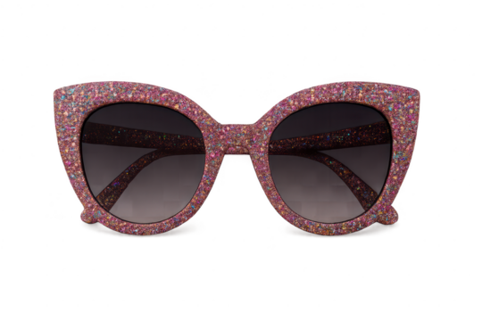 Sparkling pink sunglasses with a retro design isolated on transparent background