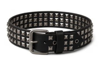 Black leather studded belt isolated on transparent background, punk rock style