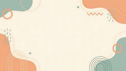 Modern abstract background with hand-drawn organic shapes and geometric elements in a soft pastel color palette. Trendy boho style design for web or print