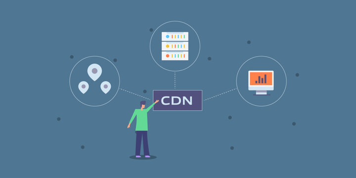 Digital data distribution on multiple location, software engineer presenting content delivery network.