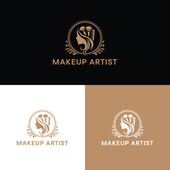 Fototapeta premium Elegant Makeup Artist Logo: A refined logo design showcasing the essence of beauty artistry, portraying a silhouette of a woman with flowing hair, artistically integrated with makeup tools.