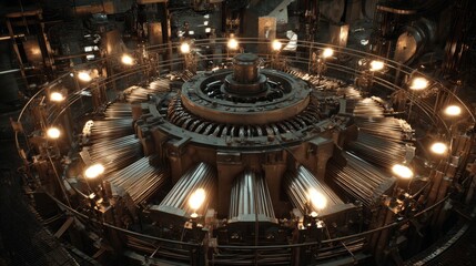 Obraz premium High - tech industrial equipment with multiple lights and metallic structure