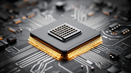 Close-up of a computer processor on a circuit board.