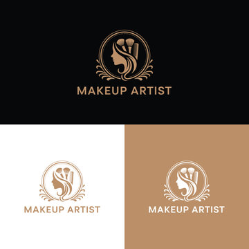 Elegant Makeup Artist Logo: A refined logo design showcasing the essence of beauty artistry, portraying a silhouette of a woman with flowing hair, artistically integrated with makeup tools.