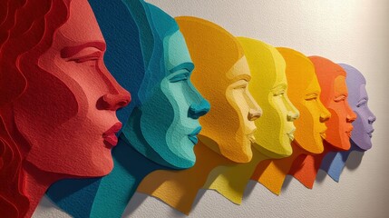 Colorful paper art of faces in profile