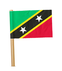 Saint Kitts and Nevis paper flag with wooden pole realistic 3d illustration. Hand flag of Saint Kitts and Nevis transparation png