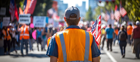 United States employee coalition engaging in a peaceful protest march with demonstrators displaying messages of solidarity