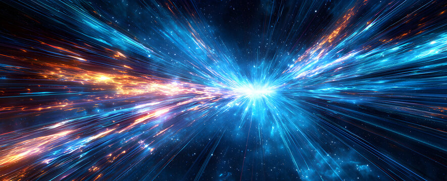 Energetic multihued beams of light stretching across a hypervelocity cosmos, funneling rapidly toward the gravitational edge of a spiraling astral singularity