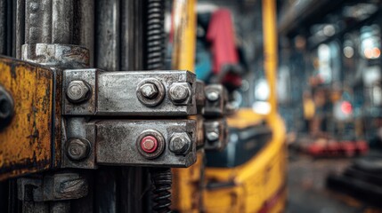 Close-up view of industrial machinery components in a workshop