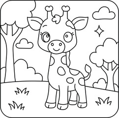 Cute Baby Giraffe Coloring Page for Kids