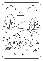 Cute Puppy Sniffing the Ground Coloring Page for Kids