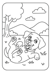 Cute Puppy Rolling on the Ground Coloring Page for Kids