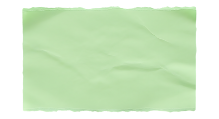 Light green crumpled paper square with torn edges isolated on transparent background