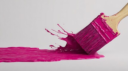 A paintbrush with vibrant pink paint creates a dynamic splash and a long streak on a light background, symbolizing creativity, art, and design