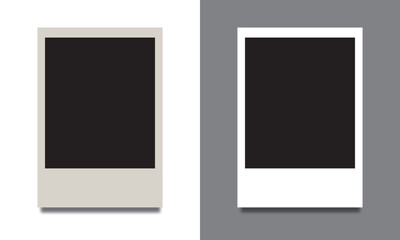 Blank instant photo frames on light and dark backgrounds. Empty instant photo frame templates displayed on contrasting backgrounds, ideal for mockups, design placeholders, or creative layout previews.