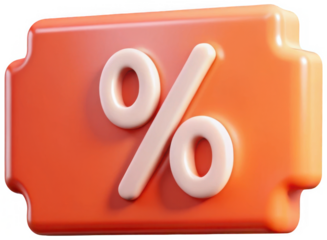 Discount coupon icon glossy finish png 3D render png sale png voucher png savings png promo png ticket png percentage png offer png shiny png transparent background image