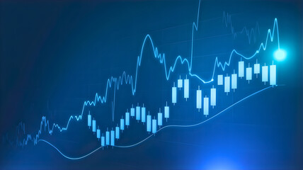 Stock market analysis and growth chart illustration on a dark blue background