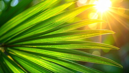 Obraz premium Bright green meadow grass background with sunlight, nature, summer and leaf pattern.