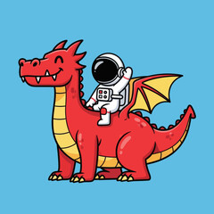 Obraz premium Astronaut riding dragon cartoon vector icon illustration. Science animal icon concept isolated 