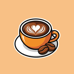 Obraz premium Coffee love foam with beans cartoon icon illustration.