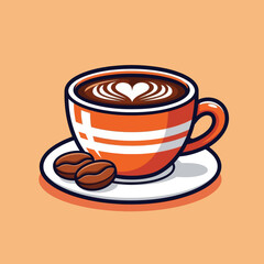 Coffee love foam with beans cartoon icon illustration.