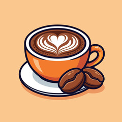 Coffee love foam with beans cartoon icon illustration.