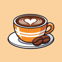 Coffee love foam with beans cartoon icon illustration.