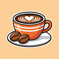 Coffee love foam with beans cartoon icon illustration.