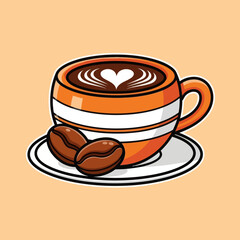 Coffee love foam with beans cartoon icon illustration.