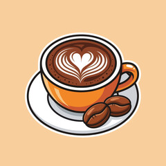 Coffee love foam with beans cartoon icon illustration.