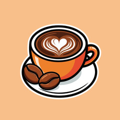 Coffee love foam with beans cartoon icon illustration.