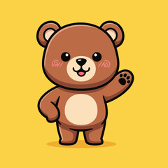 Cute bear waving hand cartoon vector icon illustration animal nature icon isolated flat vector