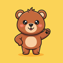Cute bear waving hand cartoon vector icon illustration animal nature icon isolated flat vector