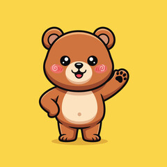 Cute bear waving hand cartoon vector icon illustration animal nature icon isolated flat vector