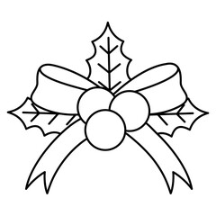 Christmas Holly Bow doodle line art outline © YQvibe Studio
