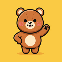 Cute bear waving hand cartoon vector icon illustration animal nature icon isolated flat vector