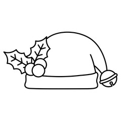 Christmas Hat with Holly doodle line art outline