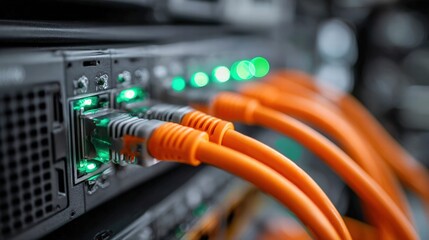 Server room with network cables connected to a server.