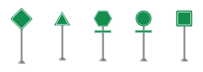 Road signs vector illustration. road sign set blank template.  Blank board with place for text. Set of green road signs. Green empty road sign. 