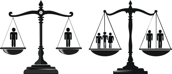 Balanced equality scale merging with people silhouette representing fairness justice and inclusive social value concepts