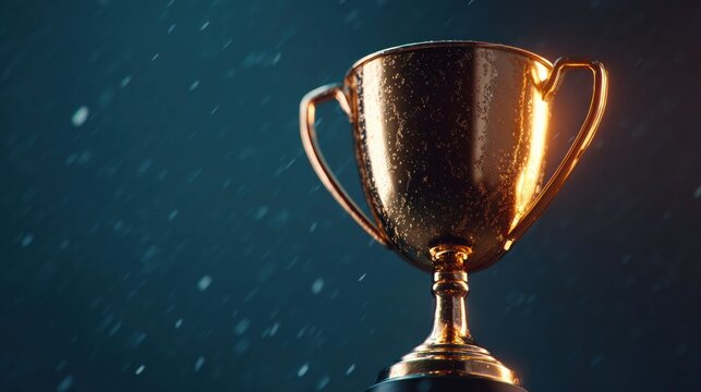 Golden trophy on a dark background, symbolizing achievement and success