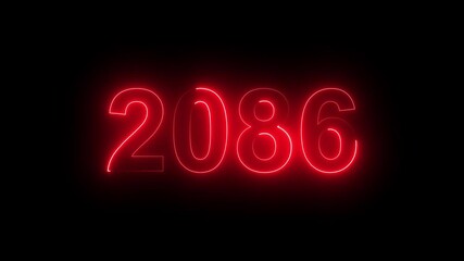 2086 Glowing Neon Line Text Animation, Powerful Abstract Neon Number Design in Stunning 4K Highlighting the Iconic and Important Year important date 2086.