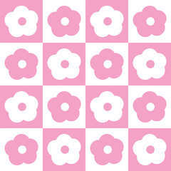 abstract square seamless pattern with cute chamomile flowers. natural floral pink background surface design, textile, print, wrapp paper, cover. vector art illustration.