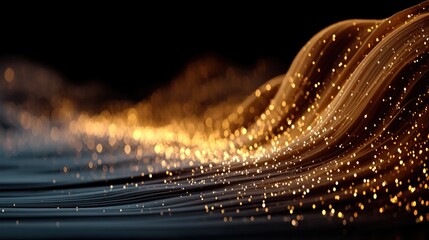 Abstract gold wave with sparkling bokeh and dark background for elegant designs