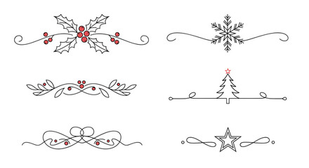 Winter-themed decorative text dividers with holly, snowflakes, and Christmas elements