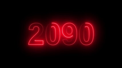 2090 Glowing Neon Line Text Animation, Powerful Abstract Neon Number Design in Stunning 4K Highlighting the Iconic and Important Year important date 2090.