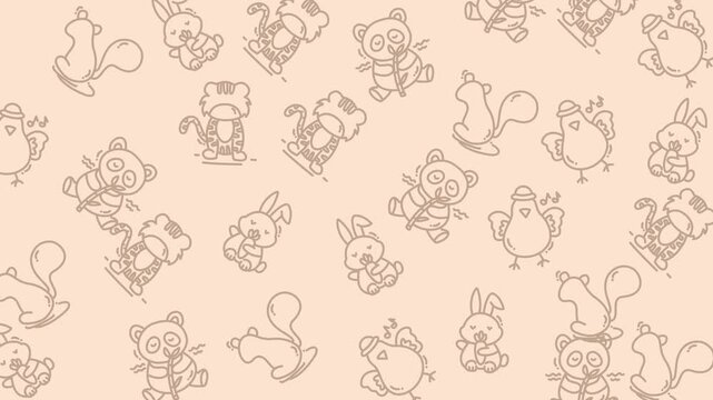 Background with scattered animal cartoons perfect for childrens book illustrations, educational materials, posters, and fun graphic design projects.