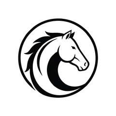 Elegant Black Horse Head Silhouette in Circular Frame.eps