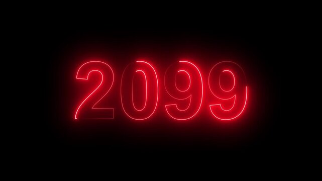 2099 Glowing Neon Line Text Animation, Powerful Abstract Neon Number Design in Stunning 4K Highlighting the Iconic and Important Year important date 2099.